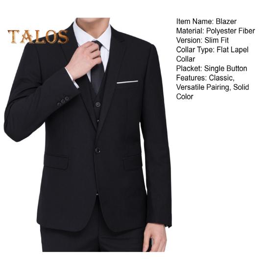 Мужской деловой пиджак с одной пуговицей и лацканами, однотонный деловой пиджак для повседневной носки, вечеринок, свадеб