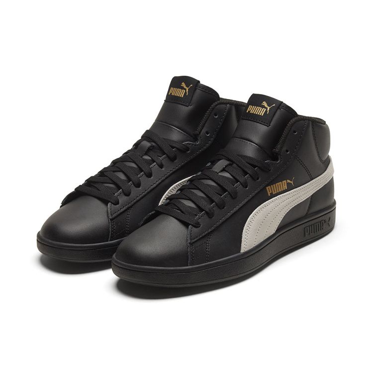 Puma Smash V2 Mid Black White Unisex Sneakers Gold 366924-11