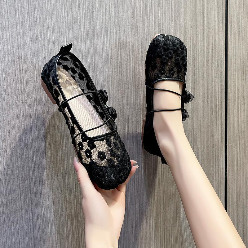 Сетчатые дышащие туфли Doudou женские 2025 лето новые туфли Мэри Джейн на одной педали, универсальные туфли на плоской подошве с мягкой подошвой