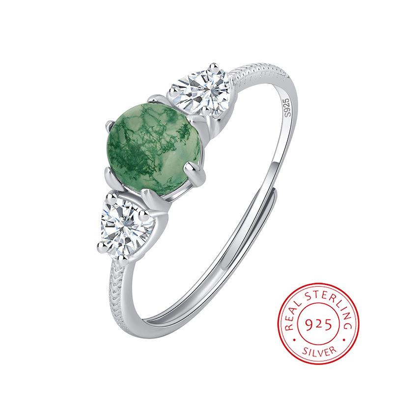 Женское кольцо с уникальным сердцем из натурального камня с текстурой зеленого мха, травы, агата и цветка, подарок из стерлингового серебра, ювелирные изделия