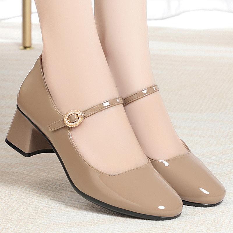 Simple Square Head Women High Heels Women New Autumn Shallow Mouth Thick Heel Single Shoes Ladies Office Shoes Not Tired Feet