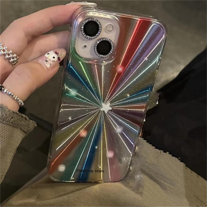 Luxury Laser Radiant Firework Rainbow Color Phone Case For iPhone 16 15 14 13 12 11 Pro Max Glitter Star Lens Protection Soft Cover