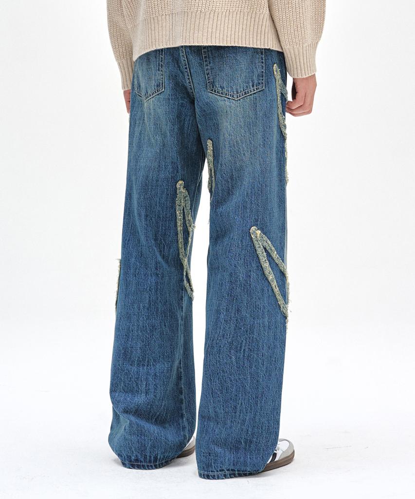DECET Fringe Applique Wide Jeans Dcpt054Bluea