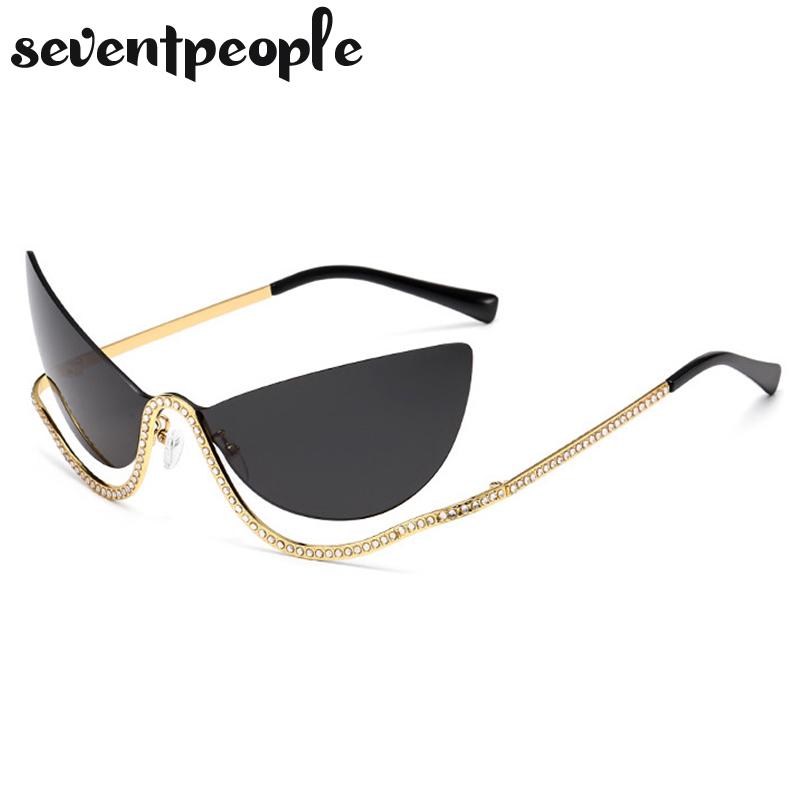 Sexy Cat Eye Punk Rimless Sunglasses Women Luxury Brand Vintage Metal Frame Rhinestone Sun Glasses For Lady Eyewear UV400