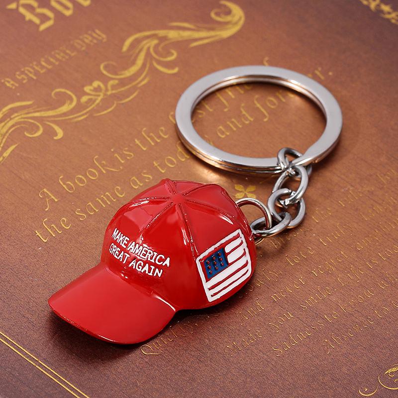 Брелок с подвеской в виде красной шляпы Трампа, американский флаг, шляпа, сделай Америку снова великой, металлический брелок для мужчин, сетчатая кепка, автомобильный брелок, ювелирные изделия