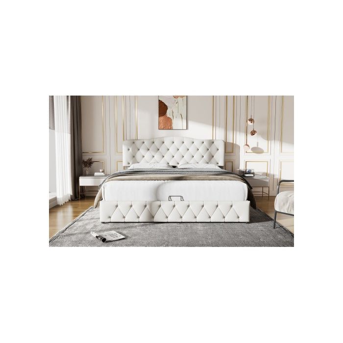 Lit rembourré - MUVOE - 180x200 cm - Tête de lit réglable - Sommier à lattes - Blanc