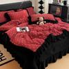 Популярный на Xiaohongshu Толстый Молочный Флис Покрывало Юбка для Кровати Набор из Четырех Предметов Флис Фарай Теплый Пододеяльник Шапка для Кровати
