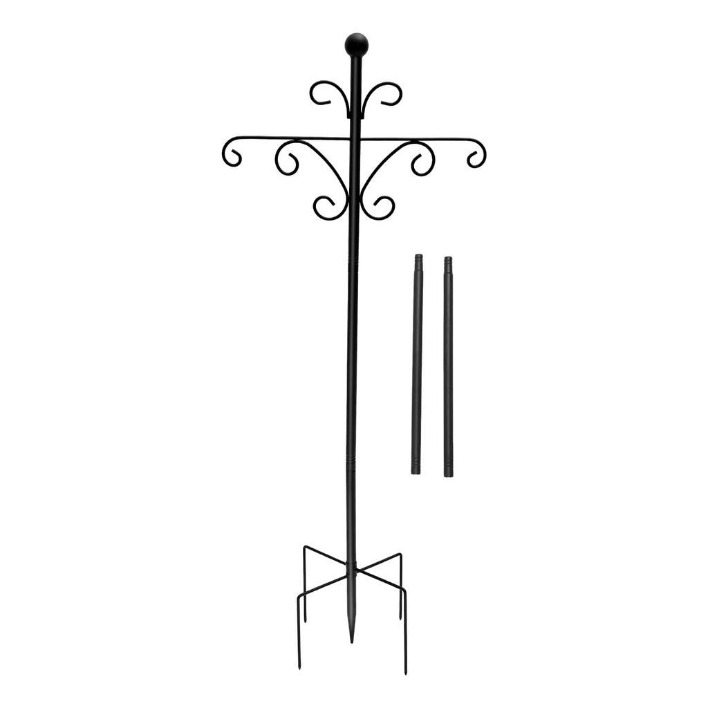 Double Shepherd Hooks 76inch Metal Bird Feeder Pole with 5 Prongs Base Adjustable Shepherd Crook Garden Hooks for Outdoor Decor