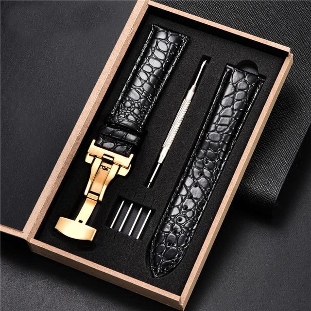 Top Luxury Crocodile Pattern Watchband Leather Straps 18mm 20mm 22mm 24mm With Stainless Steel Automatic Clasp Wristwatch Band
