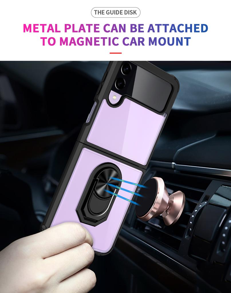 For Samsung Galaxy Z Flip 4 Case Shockproof Magnet Car Holder Ring Case For Galaxy Z Flip 3 Zlip4 Transparent Clear Back Cover
