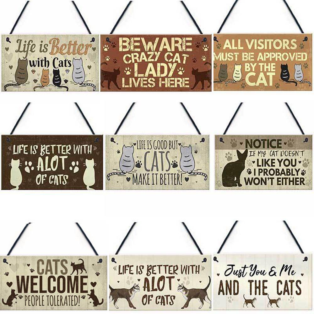 Kitchen Farm Wood Shed Accessories Home Decoration Funny Toys Plaque Cat Coop Cat Sign