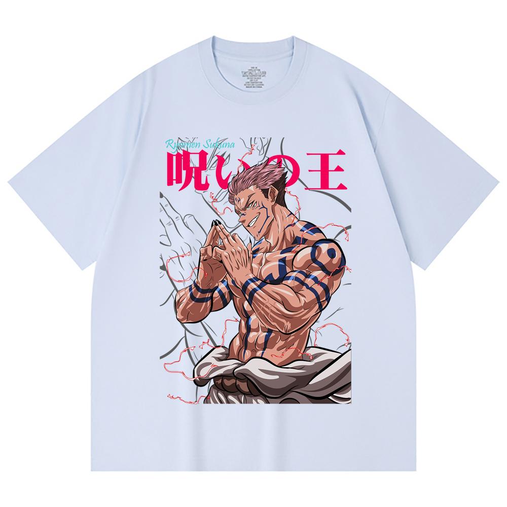 230 г/м² 100% хлопок Jujutsu Kaisen V46 Принт Сукуна Унисекс Тяжелая хлопковая футболка