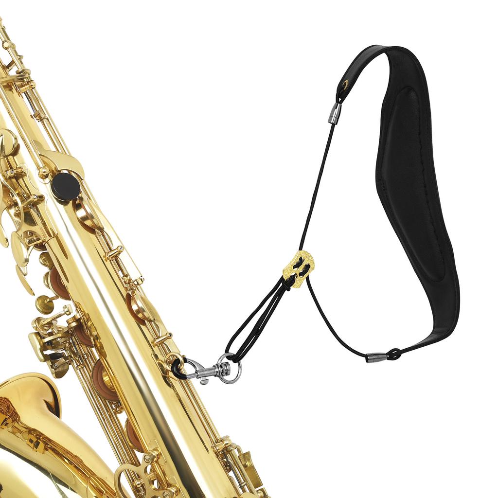 Saxophone Strap Sax Black Leather Shoulder Strap Belt for Alto/Tenor/Soprano Saxophone Wind Instrument Accessories