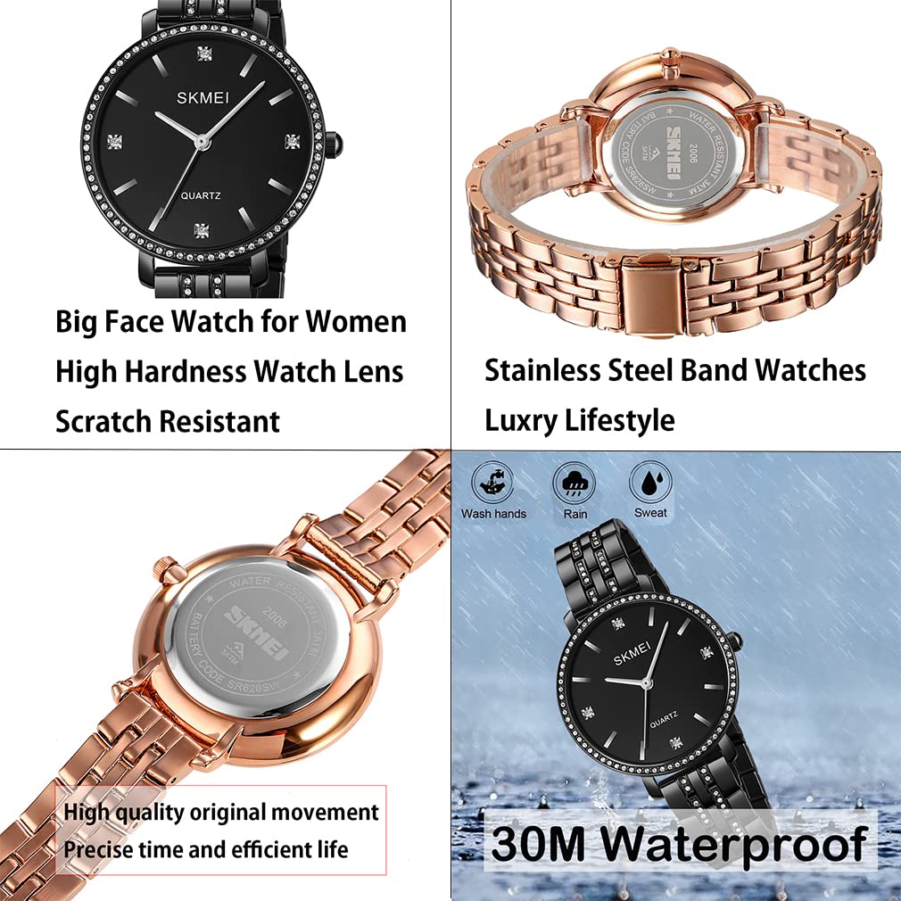 Простые и стильные наручные часы с классическим большим черным аналоговым кварцевым корпусом из нержавеющей стали, деловые женские, с бриллиантами, дизайн, циферблат, водонепроницаемые, механизм, сталь,