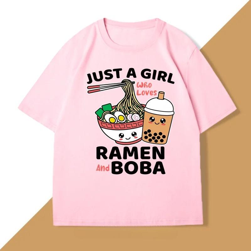 Just A Girl Who Loves RaUnisex and Boba Women Japanese Food Printed Funny Kawaii Noodles Clothes Harajuku Sleeve Aesthetic Clothes