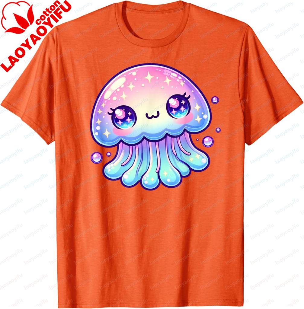 Kawaii Jellyfish Anime Fun Sea Critter Graphic Printed TShirt Summer Cotton Short Sleeve Unisex Tshirt Soft Casual Unisex T Shirt