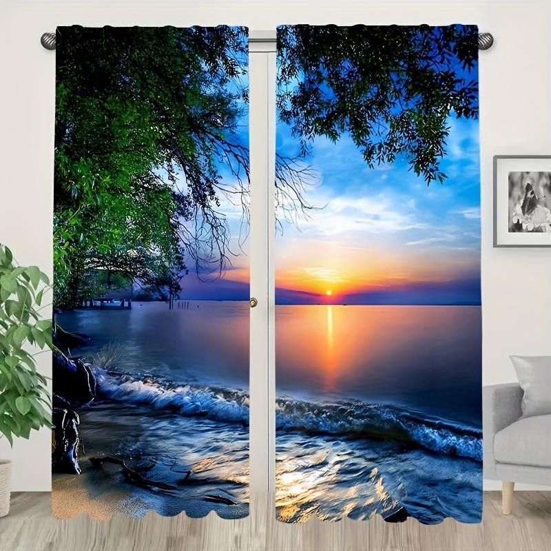 Natural Scenery 3d Print Decoration Decorative Curtains, Living Room Bedroom Kitchen Semi-Blackout Curtains 2PCS