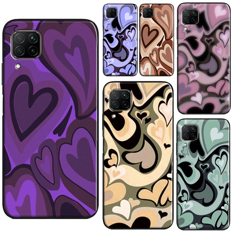 Brown Purple Hearts Swirl Pattern Case For Huawei P40 P20 P30 Pro Mate 20 Lite P Smart 2019 Nova 5T Honor 50 Lite 10i 8X 9X