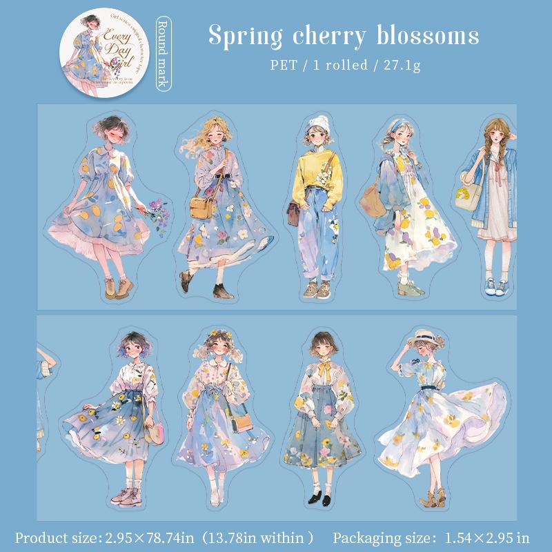 1 Roll Fashion Girl Stickers 4 Seasons Outfit DIY Scrapbook Journal Washi Tape For Phone Case Notebook Decoration Cute Stationer