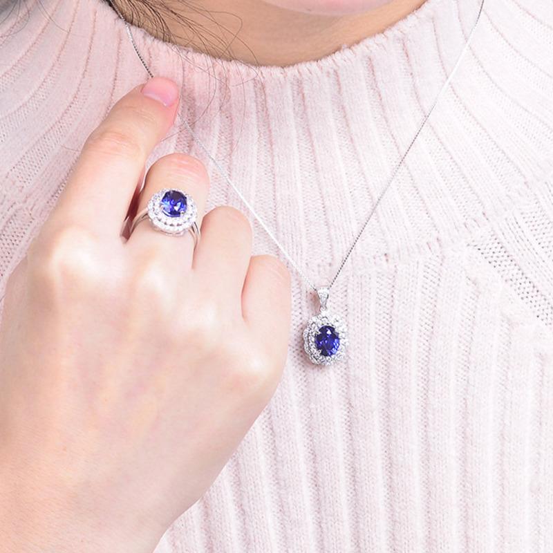 BELLA BOX Роскошный натуральный синий кулон с сокровищами, женский комплект, кольцо с цирконом, женские темпераментные серьги для женщин, комплект ювелирных изделий