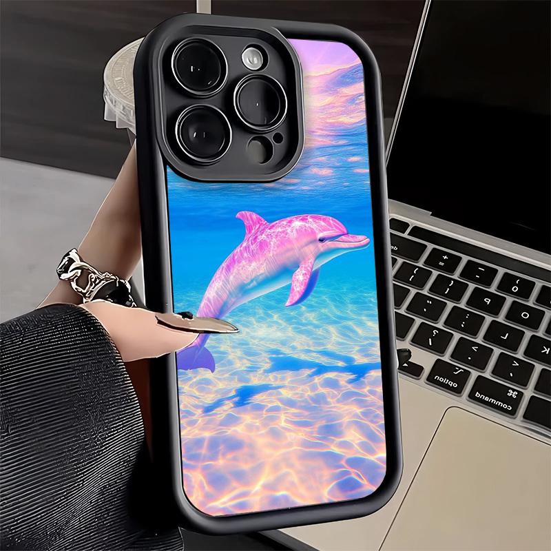 Чехол для телефона iPhone 17 Air 16E 15 16 Pro Max Океан Милый Дельфин Чехол 14 Plus 13 12 Mini Мягкий Силиконовый Fundas