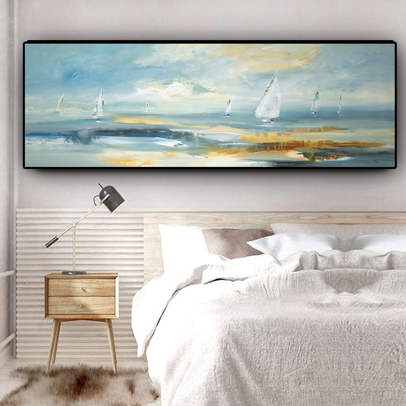 Natural Abstract Boat Landscape Oil Canvas Painting Cuadros Posters and Prints Scandinavian Wall Art Picture Home Decor No Frame