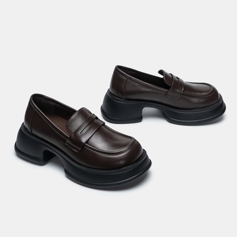 Кожаные водонепроницаемые туфли на платформе, женские новые одинарные туфли с круглым носком, с толстой подошвой, маленькие кожаные туфли, модные женские одинарные туфли для женщин