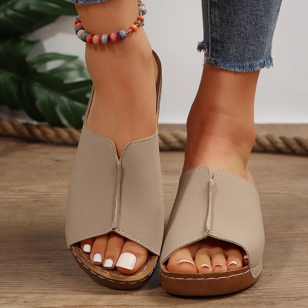 Женские сандалии, тапочки с открытым носком, уличные туфли на танкетке, удобные шлепанцы, ортопедические сандалии на танкетке с змеиной платформой «рыбий рот»