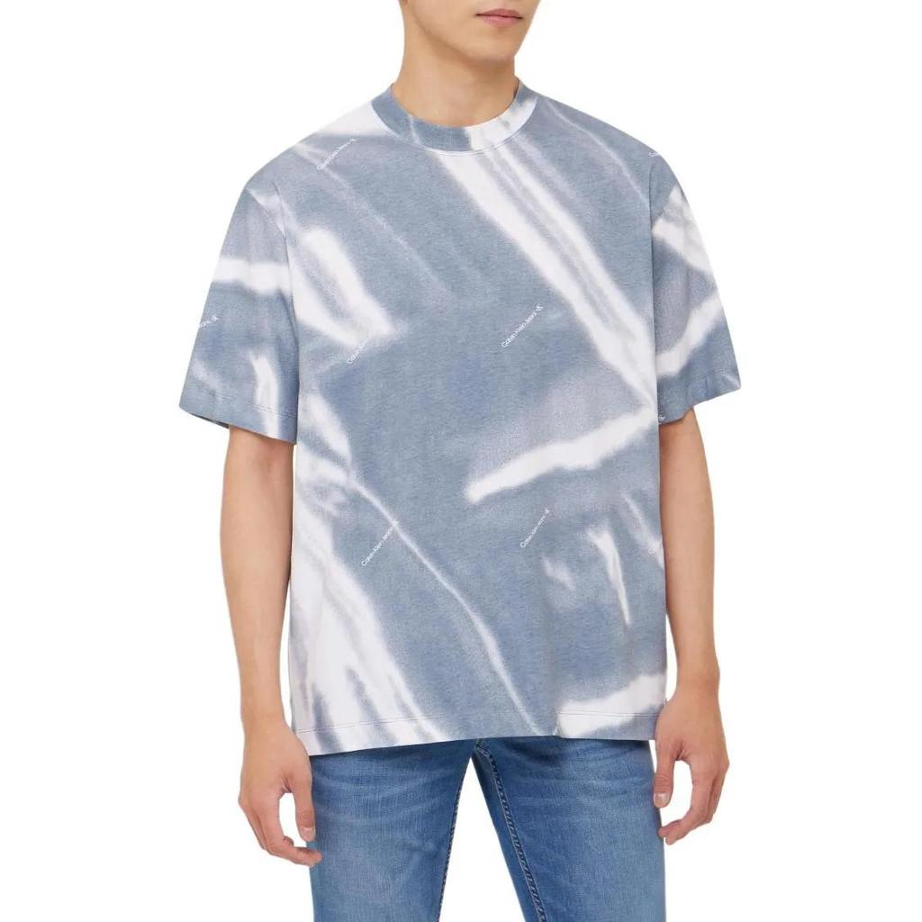 Calvin Klein T-Shirts Men's Blue White Mixed Color Crew Neck Moderate Straight Fit (Unisex) T-Shirts J322987 0IM