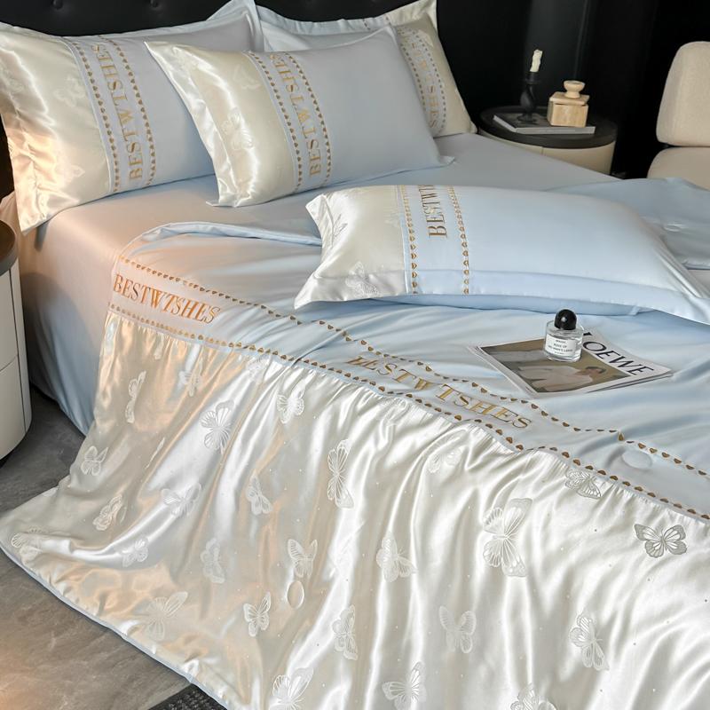 Sleepy Grace Ice Silk Embroidered Splicing Jacquard Water Washed Tencel Summer Quilt Set of Four