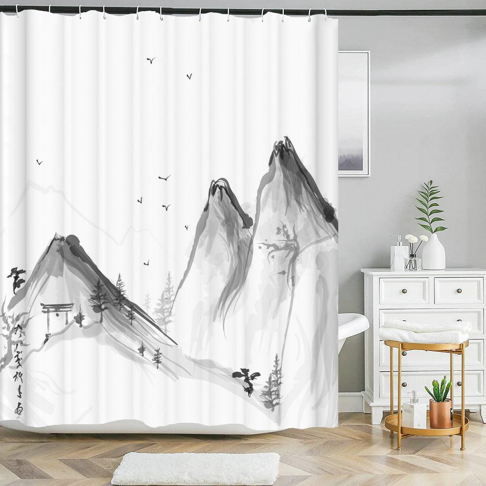 Цветы в японском стиле Слива Шторки для душа Занавеска для ванной Тканевая Водонепроницаемая Полиэстеровая Занавеска для ванной с крючками