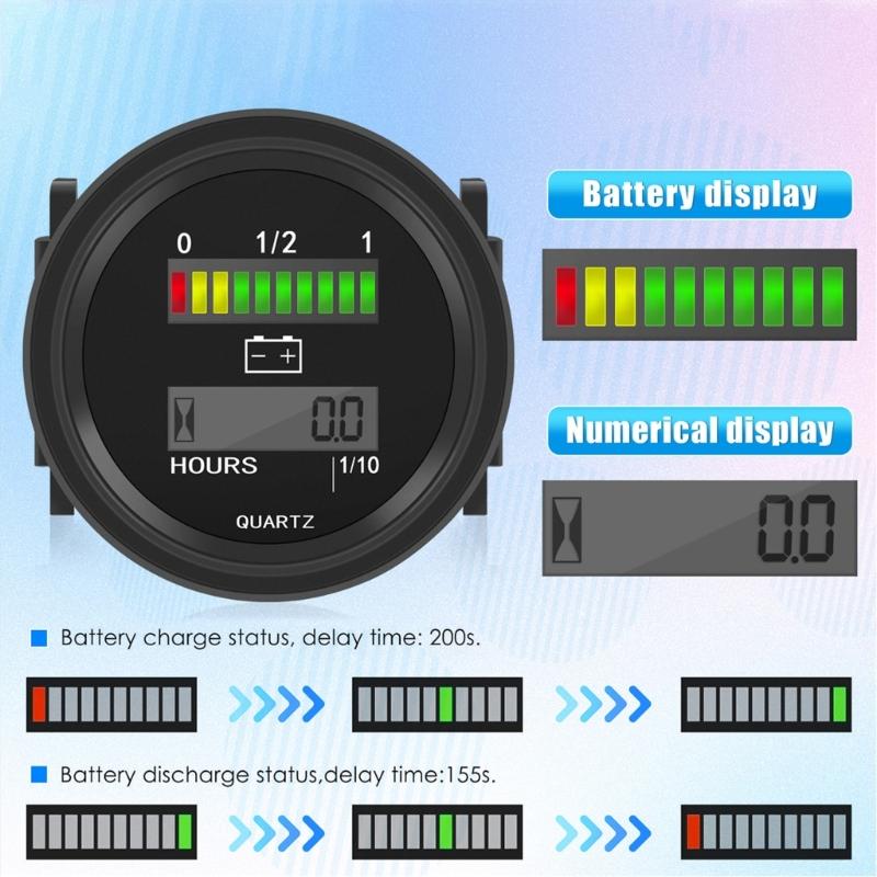 Multiple Voltage LCD Power Meter And Hour Counter For Industrial Vehicles Forklifts Boats Marine Equipment Golf Carts