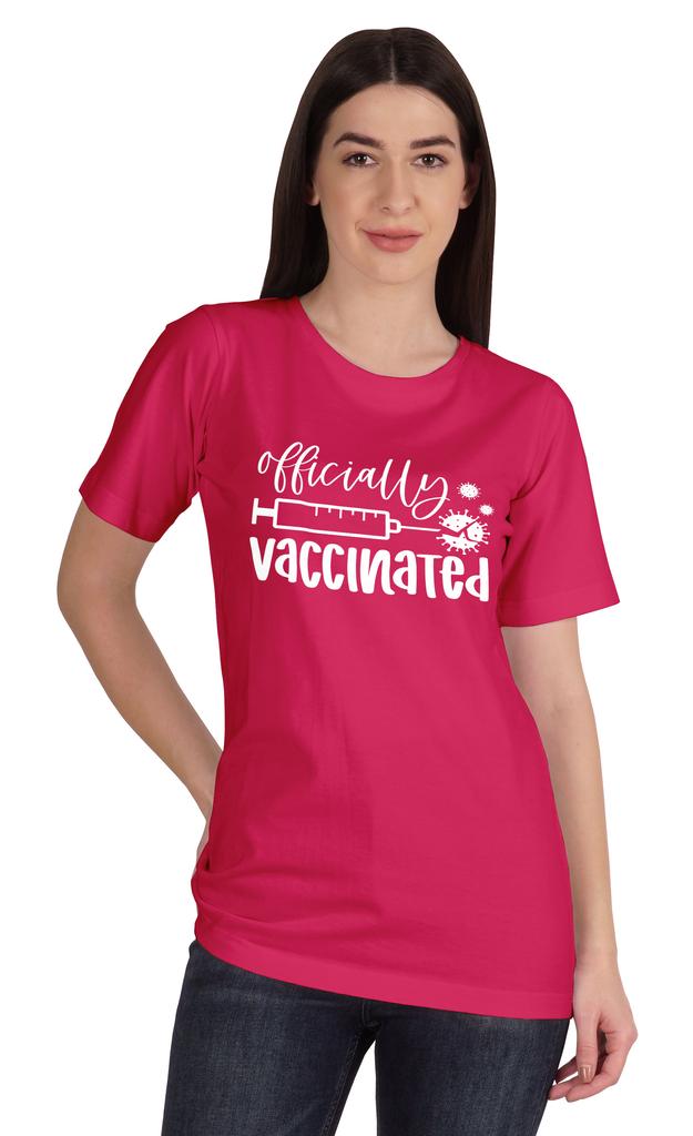 Inkmeso Womens Officially Vaccinated Funny Pro-Vaccine Crew Neck T-shirt