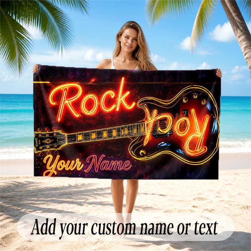 Music General Theme Beach Towel Personalized Custom Name & Text Soft Quick Dry Beach Towel for Swimming Travel