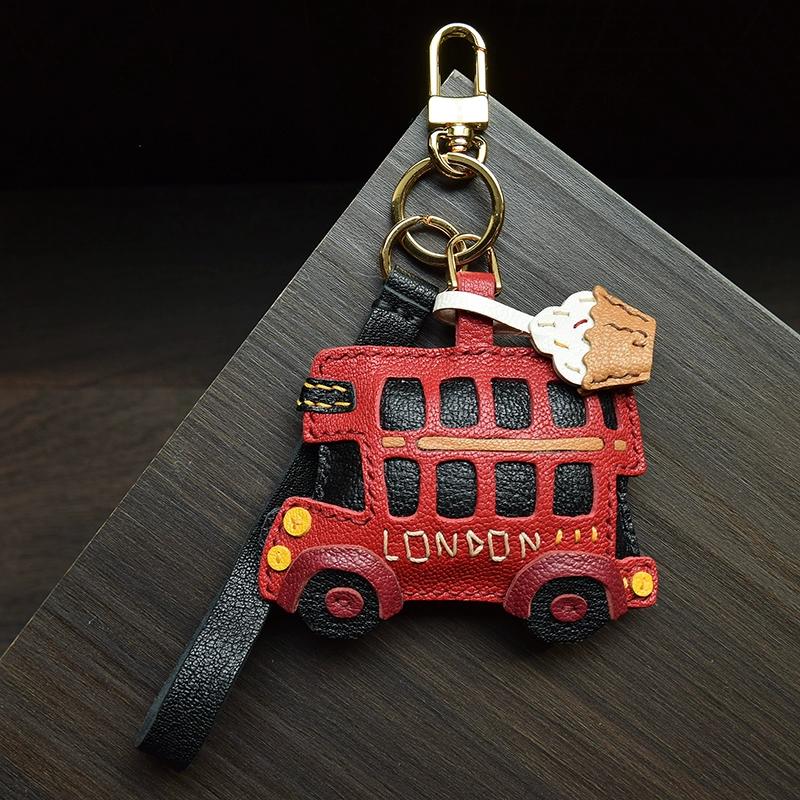 Послеобеденный чай в лондонском автобусе/оригинальный дизайн, ручная работа, кожаный брелок-подвеска в виде сумки