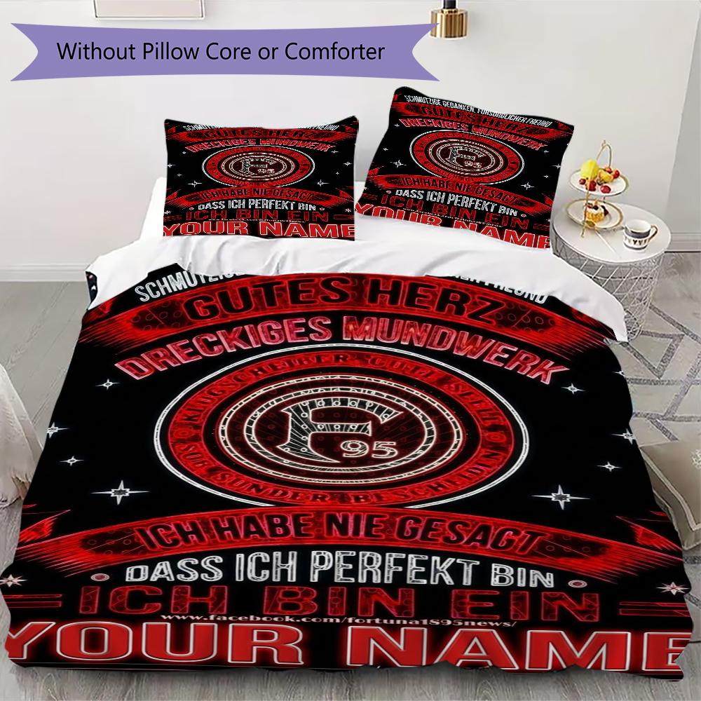 Custom Name Fortuna Düsseldorf Pattern Bedding uilt Set uilt Cover Pillowcase Home Decoration Birthday Gift (1*duvet cover+2*pillowcase without core)