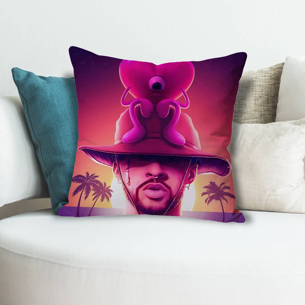 Singer BBad BBunny DTMF Anime Celebrity Merchandise AllMatch Printed Pillow Case Sofa Car Office Room Decoration Protector
