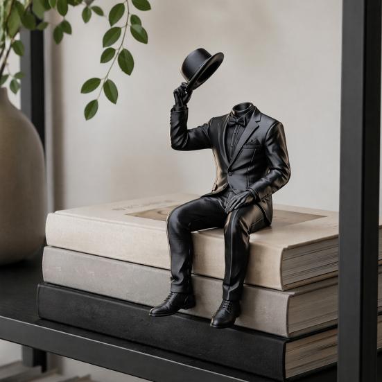 Artistic Bookshelf Accents 3D Printed Sitting Gentleman Ornament, Minimalist Abstract Faceless Figurine, Luxury Interior Design Pieces Aesthetic
