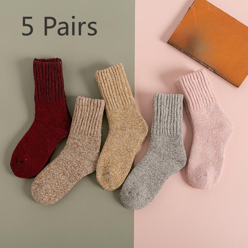 5 пар женских зимних толстых теплых однотонных шерстяных гольфов