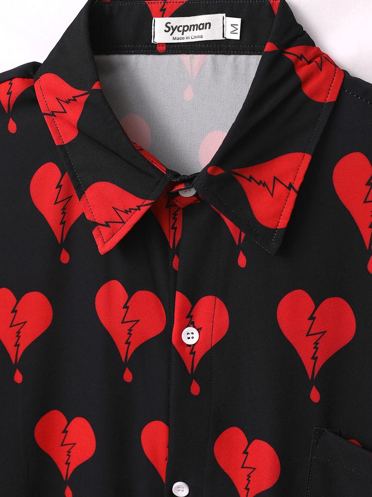 Свободная свободная рубашка с коротким рукавом и принтом разбитого сердца, Гавайская пляжная летняя мужская рубашка, студенческая пара, повседневная мужская одежда