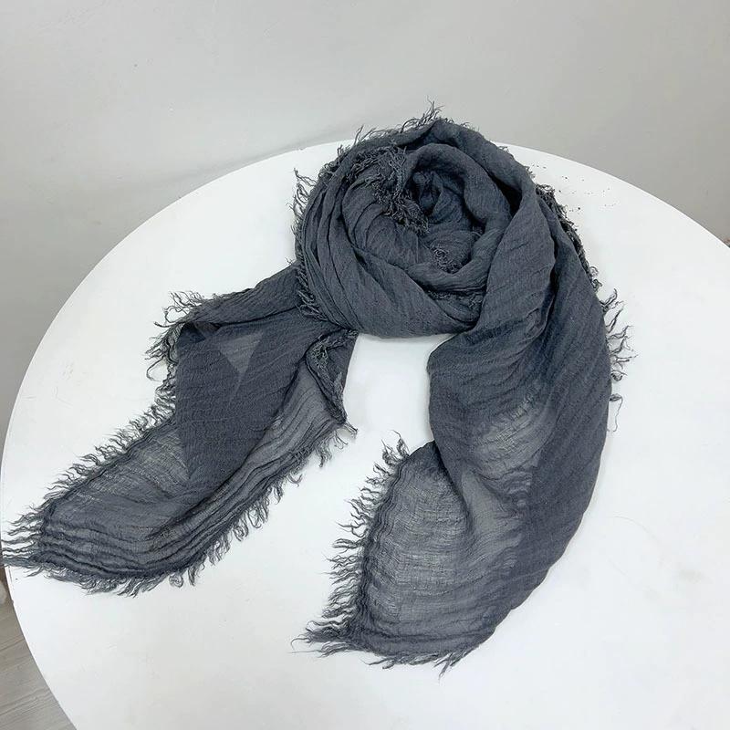 High Quality Comfortable Nice 140*140cmSolid Color Linen Scarf Spring and Summer Thin Breathable Square Shawl Scarf With Tassel