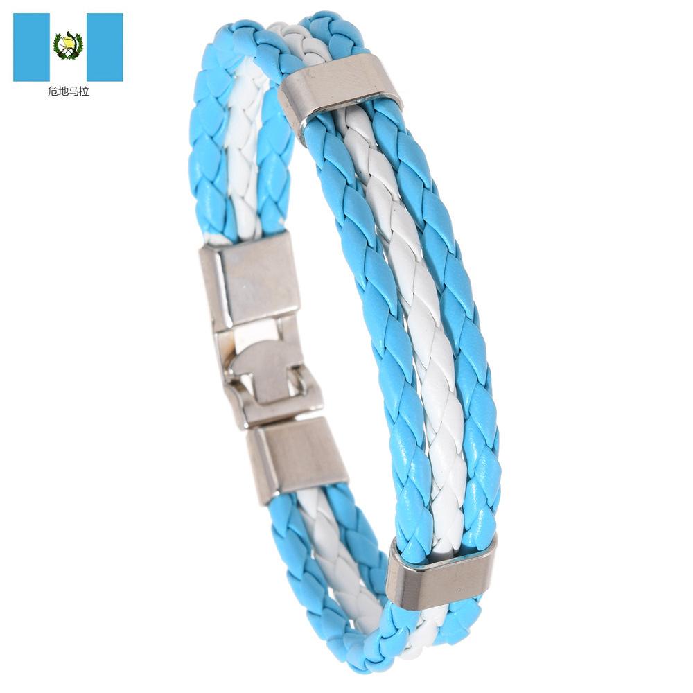 Woven Flag Color Leather Bracelet PU Faux Leather Cuff World Cup Country Wristband Unisex Jewelry