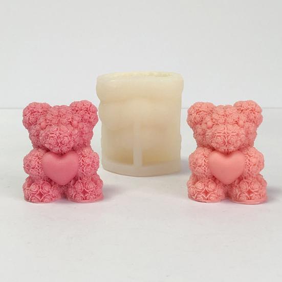 3D Rose Bear Mold Teddy Bear Candle Making Mold Flexible Silicone Casting Mold for DIY Handmade Soaps Candles Epoxy Resin Plaster Crafts