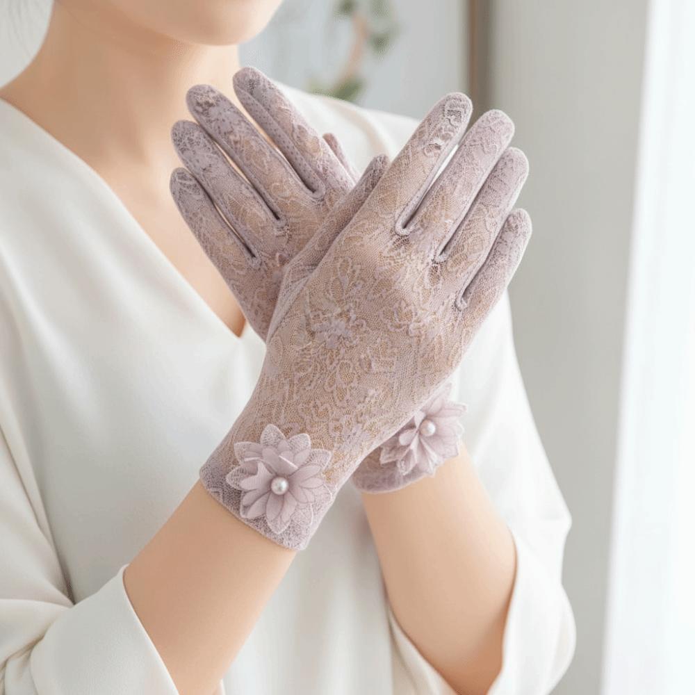 Lace Women Sun Protection Gloves Anti-skid Ice Silk Lace Gloves Summer Sunscreen Gloves Party Wear