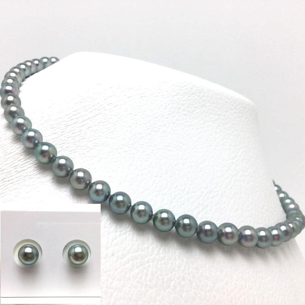 Ise Shima pearl specialty store Isowa Pearl Akoya pearl necklace set Blue Gray Silver Clasp 70349 [Isowa Pearl] 6.5-7.0mm
