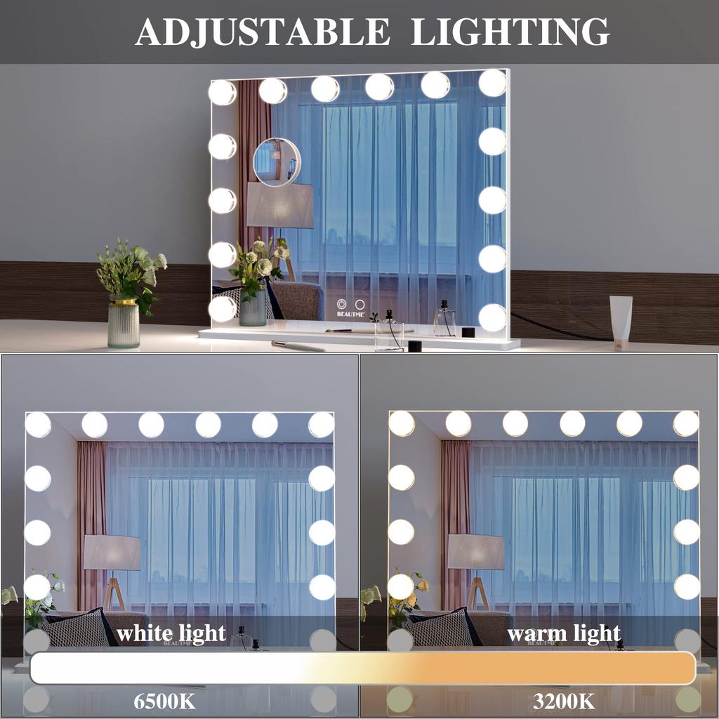 BEAUTME Makeup Actress Makeup Popular Hollywood 10x Magnifying Adjustable Actress Wall Hanging White Mirror, Mirror, Mirror, Mirror, Brightness,