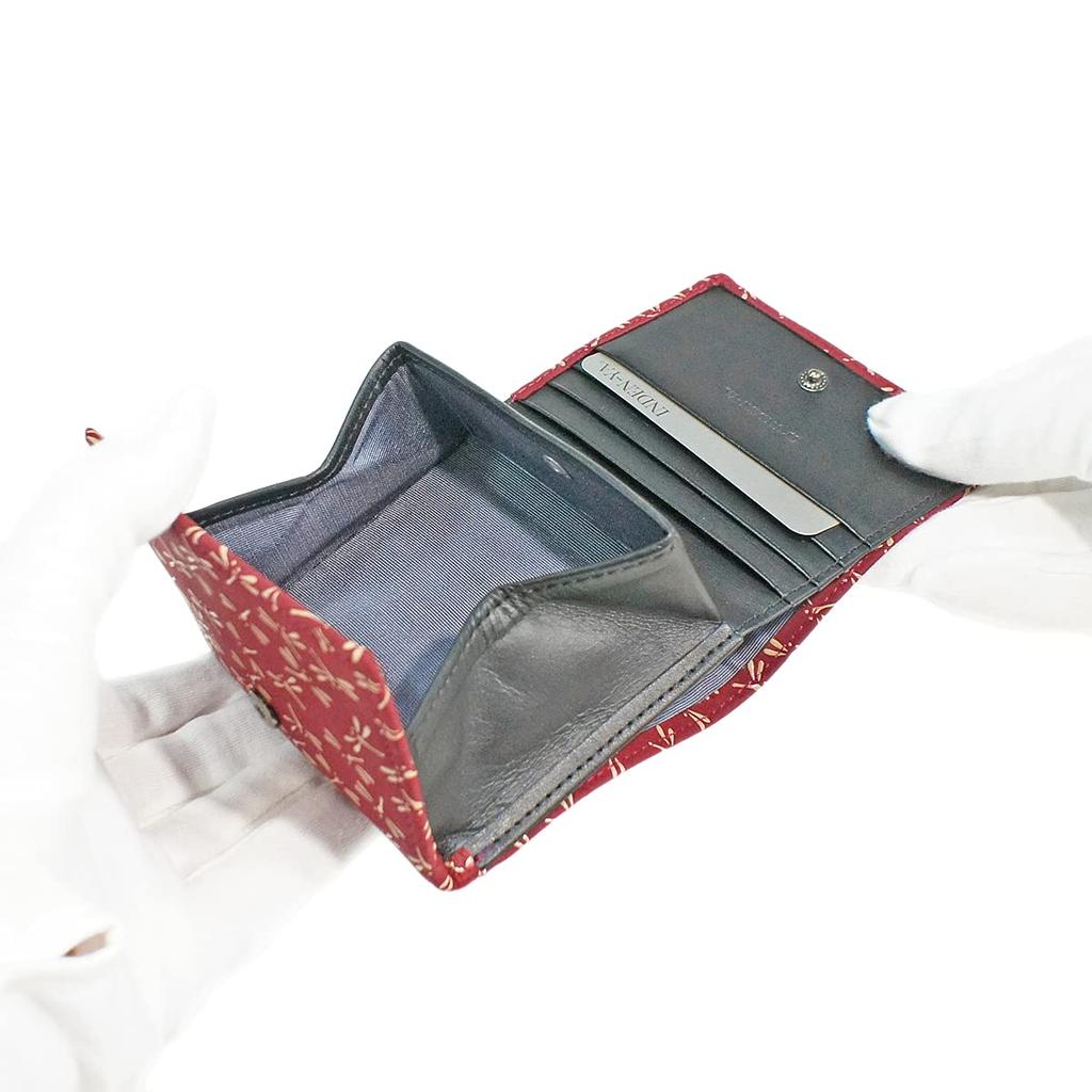 Inden Bifold Bill Pocket Box Type Coin Red Background x White Dragonfly Pattern [Indenya] Wallet, Wallet, H, Purse, Deerskin, Lacquer, 2204-13-008