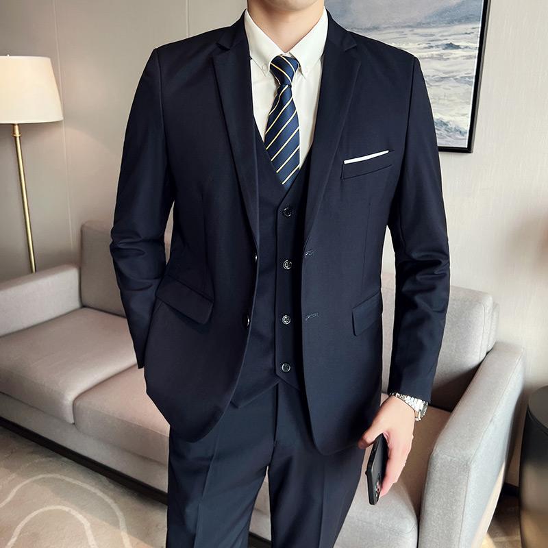 Мужской высококачественный костюм-тройка в стиле business casual для свадьбы, набор жилет-брюки, красивая модная банкетная одежда