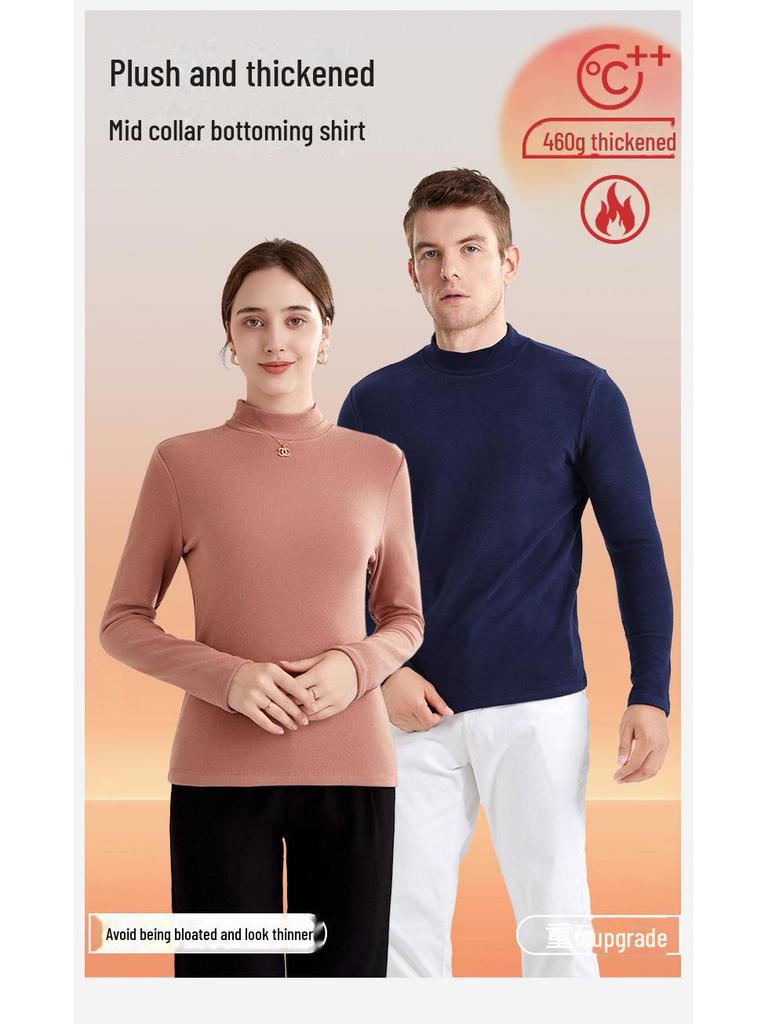 Женская терморубашка из утолщенного бархата с полувысоким воротником на осень