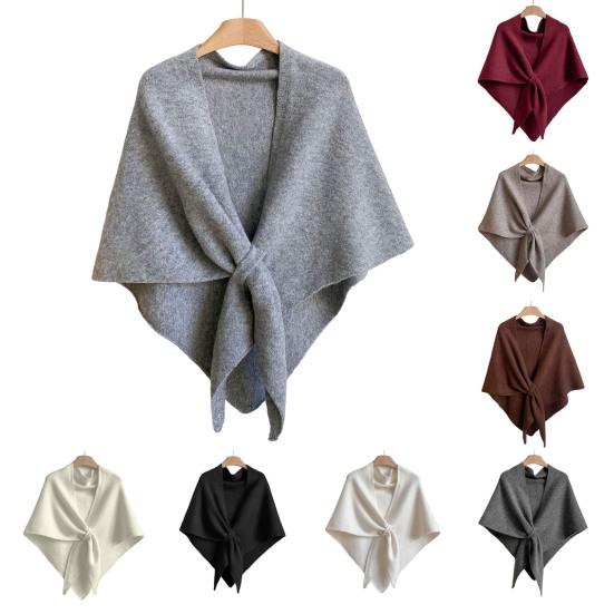 Women Shawl Wraps Solid Color Winter Neck Warm Knitted Cardigan Cape Imitation Wool Cashmere Shoulder Poncho Coat Shawl Scarf